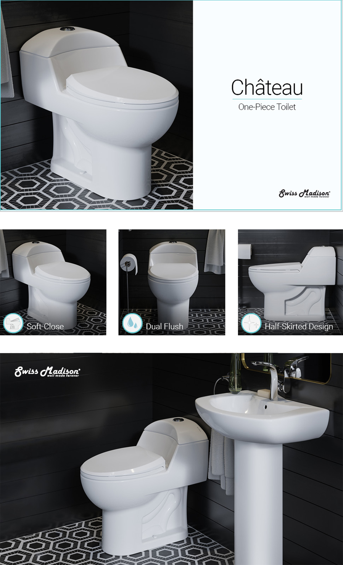 Swiss Madison Chateau 1Piece 0.8/1.28 GPF Dual Flush Elongated Toilet